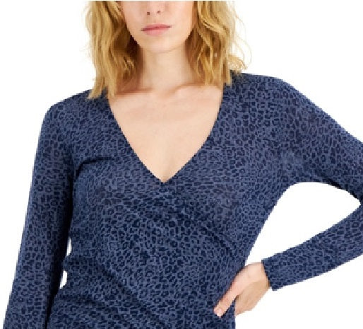 Blusa feminina de manga comprida com estampa de chita da INC International Concepts, azul, tamanho extragrande