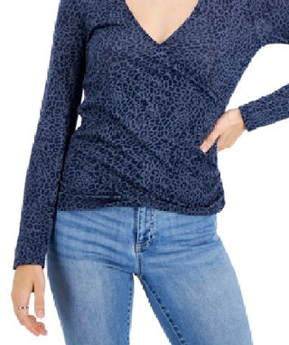 Blusa feminina de manga comprida com estampa de chita da INC International Concepts, azul, tamanho extragrande