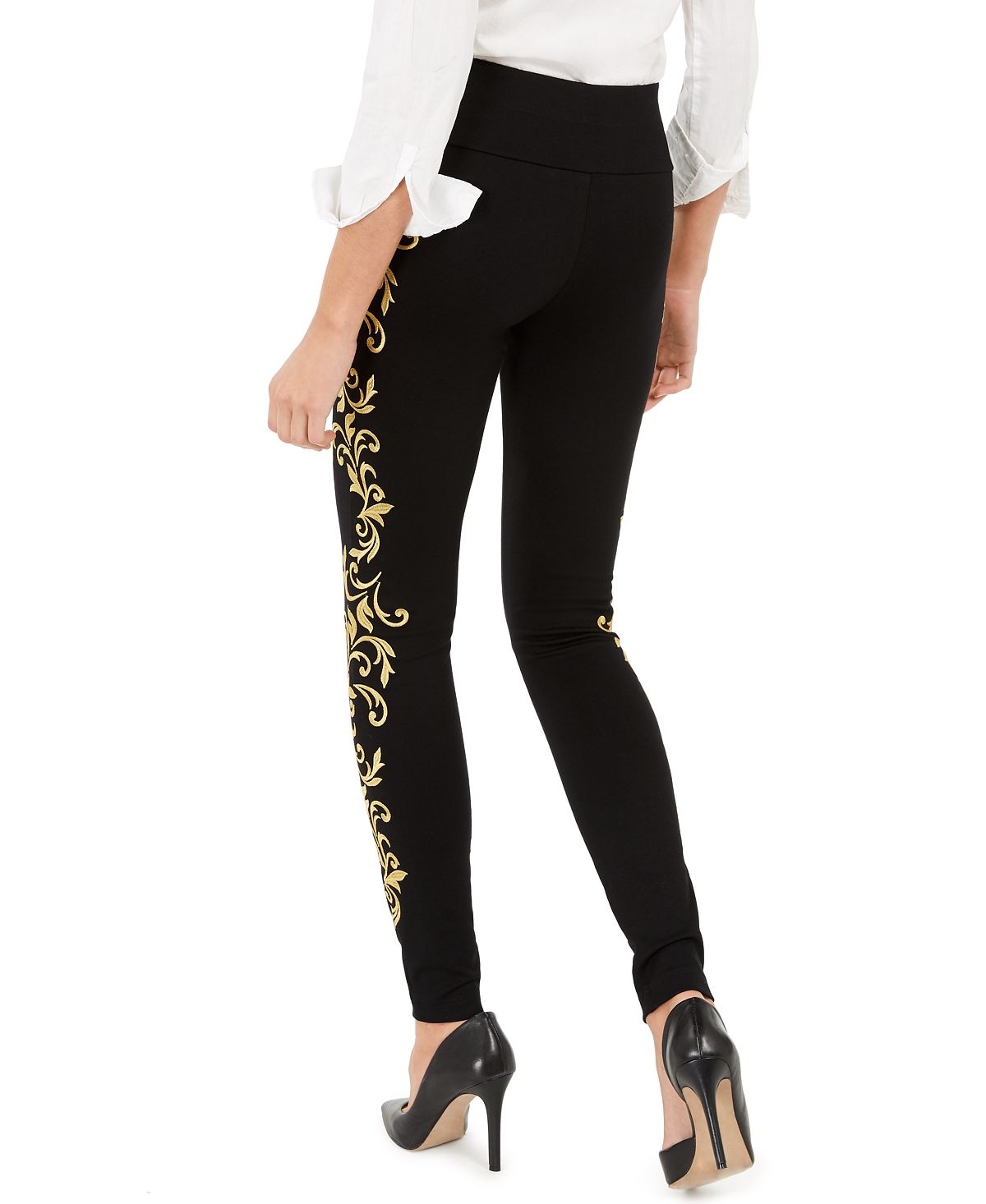 Calça skinny bordada feminina INC International Concepts, preta, tamanho 0, pequena