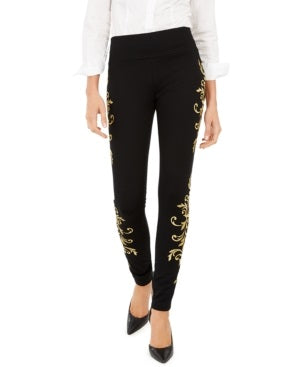 Calça skinny bordada feminina INC International Concepts, preta, tamanho 14, pequena