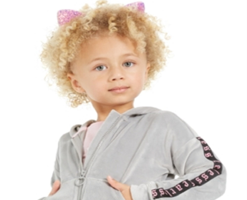 Ideology Moletom com capuz de veludo com zíper para meninas, cinza, tamanho 6