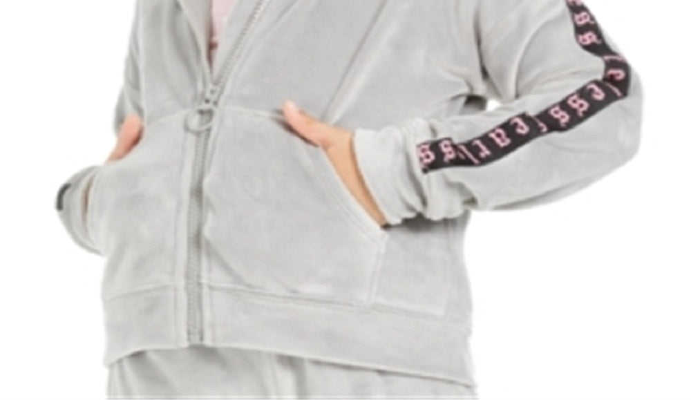 Ideology Moletom com capuz de veludo com zíper para meninas, cinza, tamanho 6