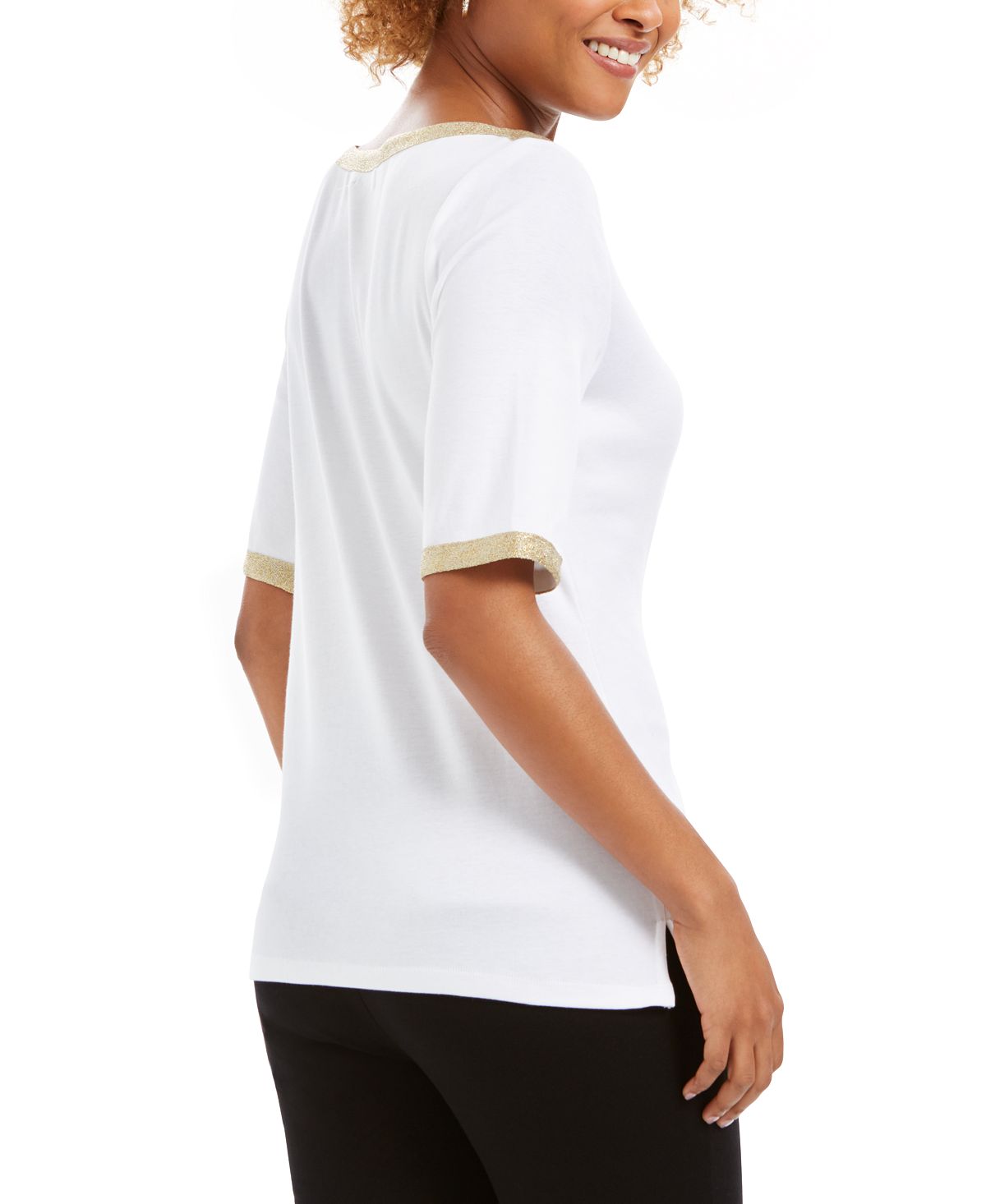 Charter Club Top feminino com decote canoa e acabamento metálico, branco, tamanho extrapequeno