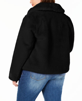 INC International Concepts Casaco de pelúcia feminino plus size de pele sintética, preto, tamanho 1X