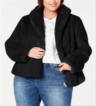 INC International Concepts Casaco Feminino Faux Teddy Preto Tamanho 0X