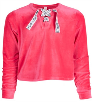 Ideology Big Girl's Lace Up Velour Sweatshirt Pink Size Large