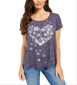 Camiseta feminina pequena com estampa de floco de neve e coração, tamanho pequeno, da Style &amp; Co