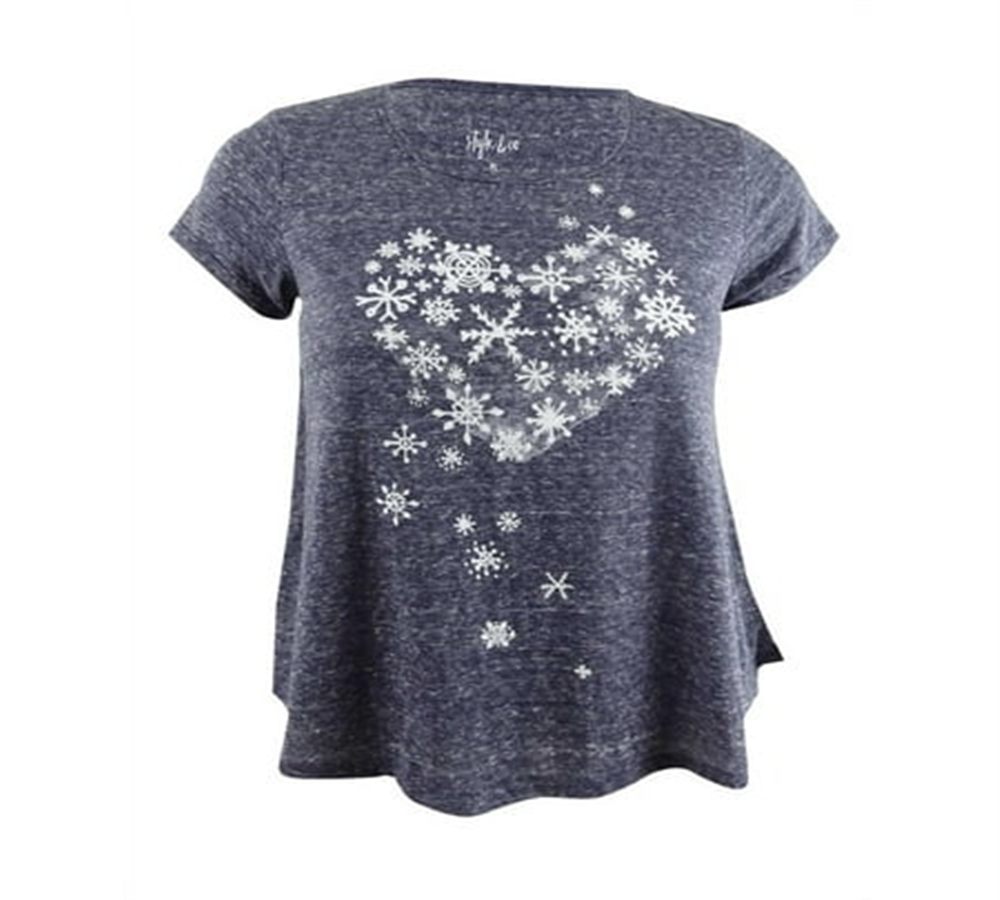 Camiseta feminina pequena com estampa de floco de neve e coração, tamanho pequeno, da Style &amp; Co