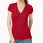 Blusa feminina com decote em V canelado INC International Concepts, vermelha, tamanho 1X