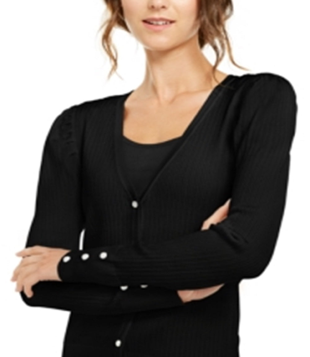 Cardigan feminino com manga bufante INC International Concepts, preto, tamanho pequeno médio
