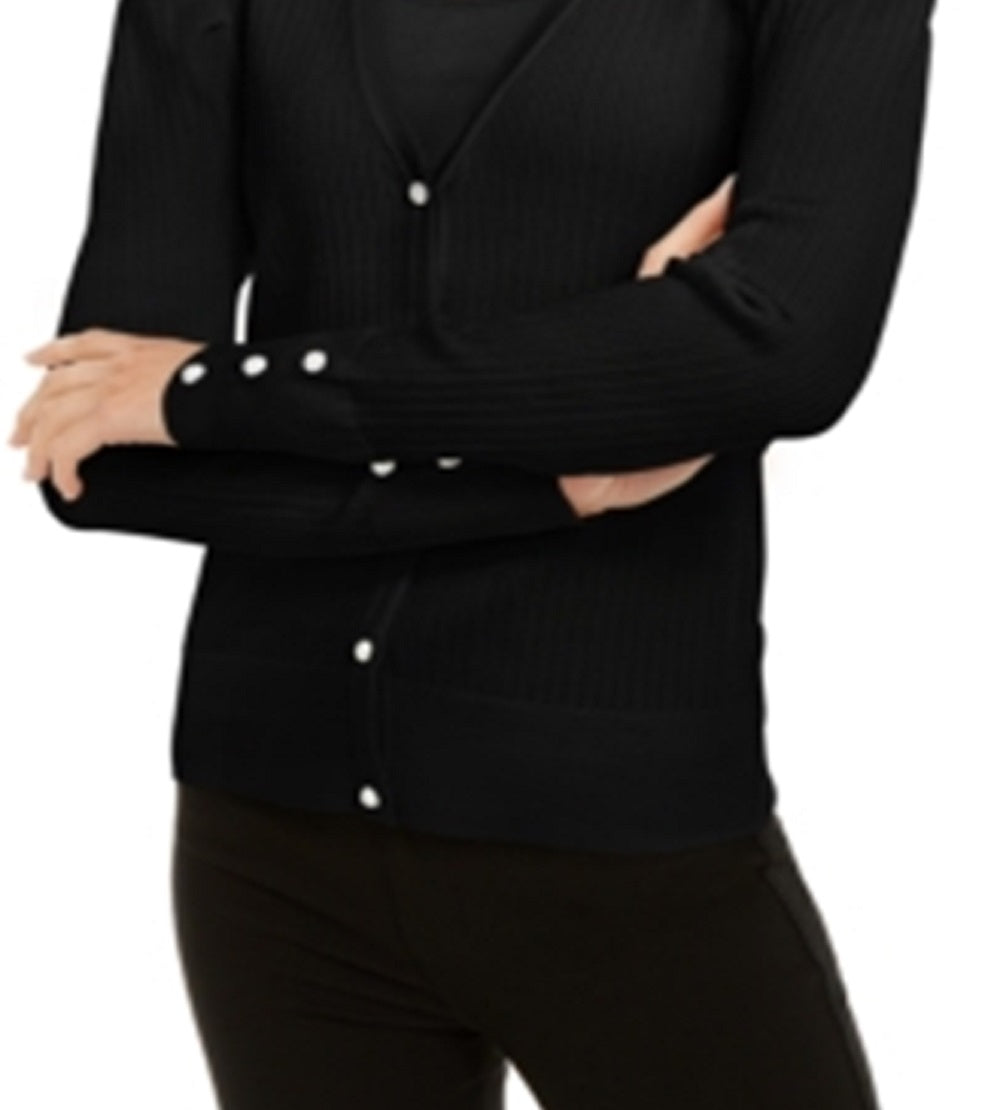 Cardigan feminino com manga bufante INC International Concepts, preto, tamanho pequeno médio