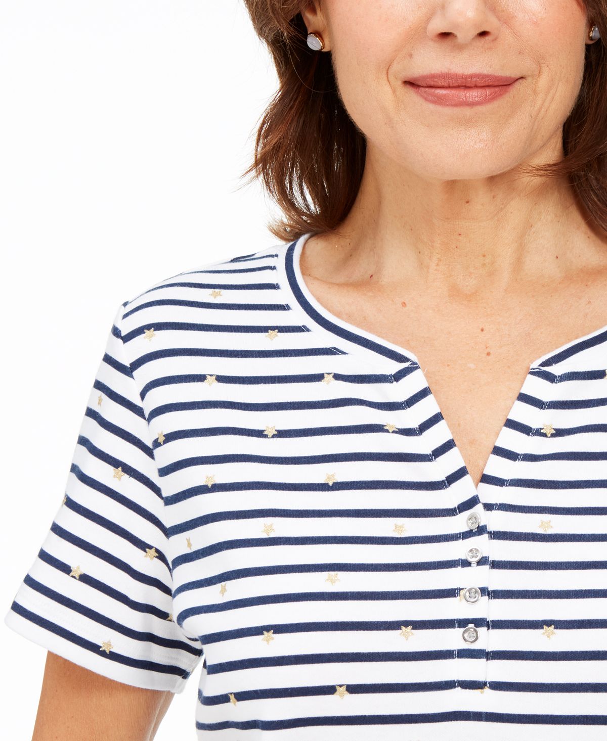 Karen Scott Top Henley Listrado Starlight Feminino Azul Tamanho P
