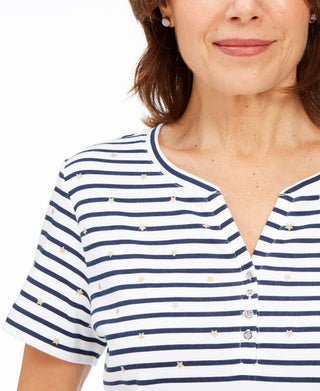 Karen Scott Blusa Henley Listrada Starlight Feminina Azul Tamanho Médio