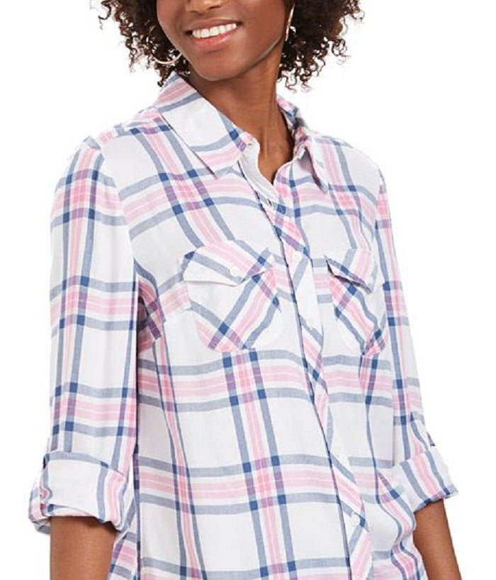 Túnica xadrez feminina Style &amp; Co, branca, tamanho médio