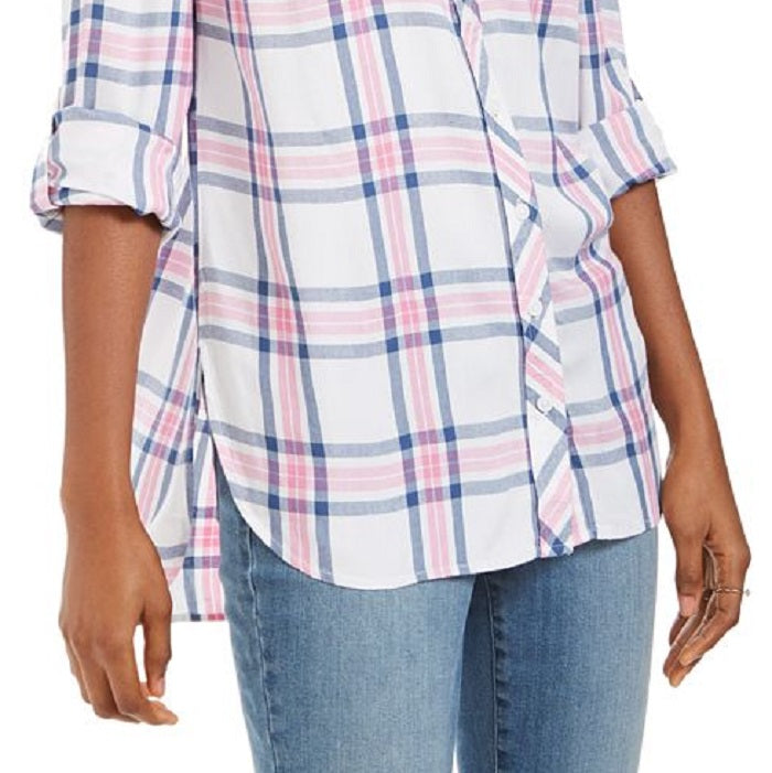 Túnica xadrez feminina Style &amp; Co, branca, tamanho médio