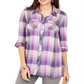 Camisa xadrez estilo boyfriend feminina estilo &amp; co, roxa, tamanho pequeno