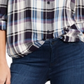 Camisa xadrez feminina de algodão com mangas curtas e abas Style &amp; Co, tamanho pequeno, azul, tamanho extragrande