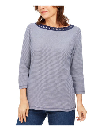 Camiseta feminina Karen Scott com listras e ilhós, tamanho M