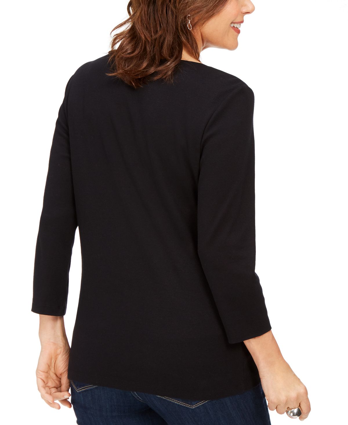 Karen Scott Top Feminino de Algodão com Coração Enfeitado Preto Tamanho Pequeno GG