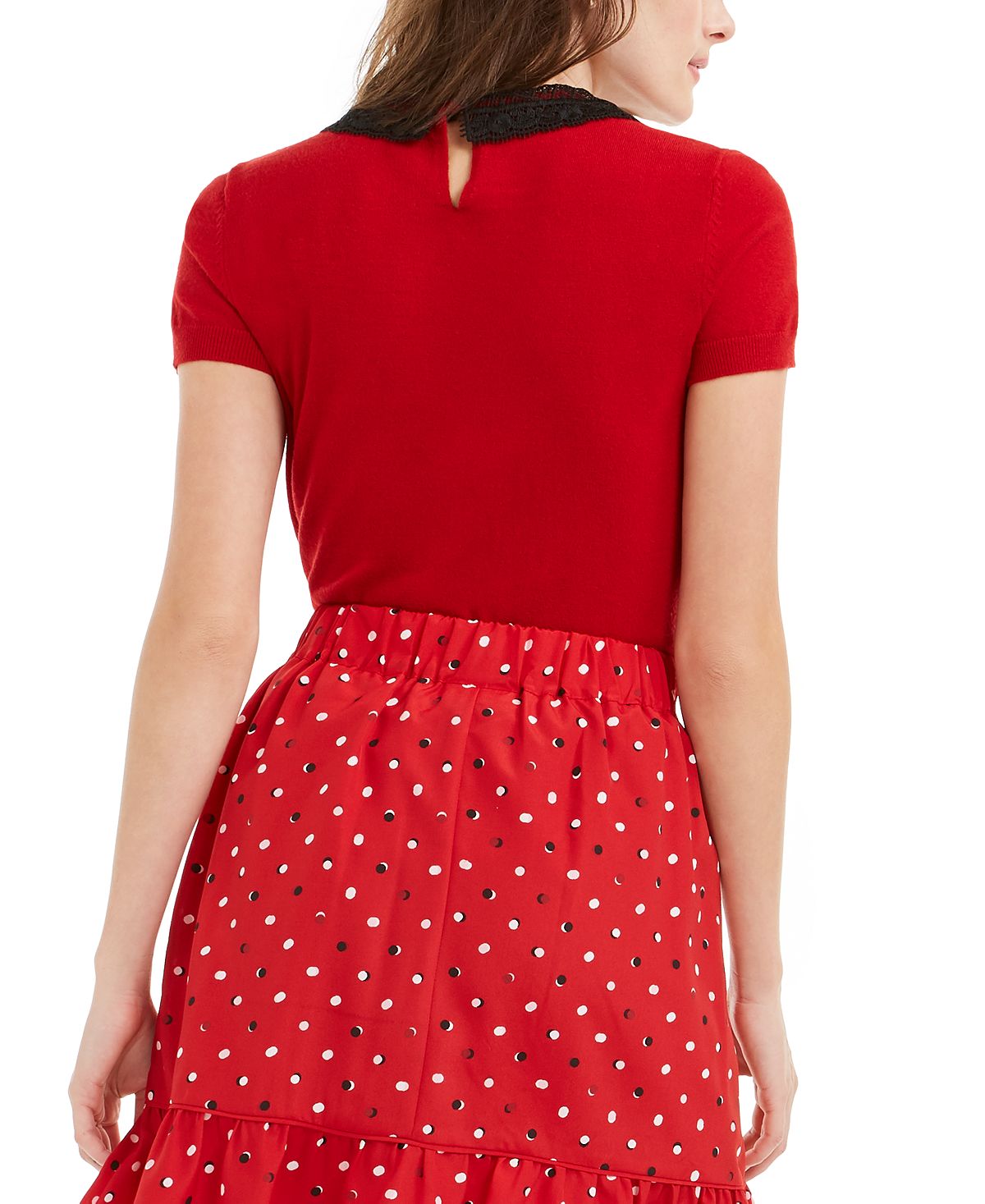 Suéter feminino Maison Jules com gola Peter Pan e manga curta, vermelho, tamanho X-G