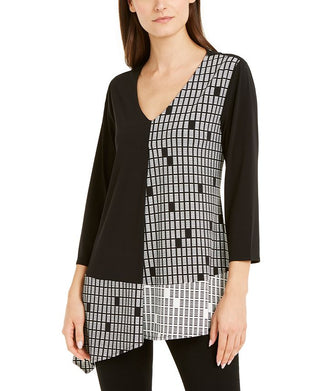 Blusa túnica assimétrica Alfani feminina, preta, tamanho X-S