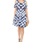 Vestido rodado com decote em V e mangas compridas estilo &amp; co feminino, azul, tamanho pequeno M