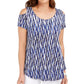 JM Collection Blusa feminina estampada com ombros descobertos, azul, tamanho X-S