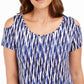 JM Collection Blusa feminina estampada com ombros descobertos, azul, tamanho X-S