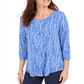 Blusa feminina estampada com manga 3/4 da coleção JM, azul, tamanho X-S