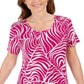Camiseta feminina estampada manga curta JM Collection rosa tamanho grande