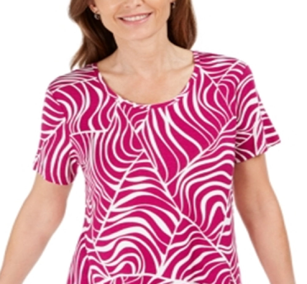 Camiseta feminina estampada manga curta JM Collection rosa tamanho grande