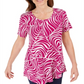 Camiseta feminina estampada manga curta JM Collection rosa tamanho grande