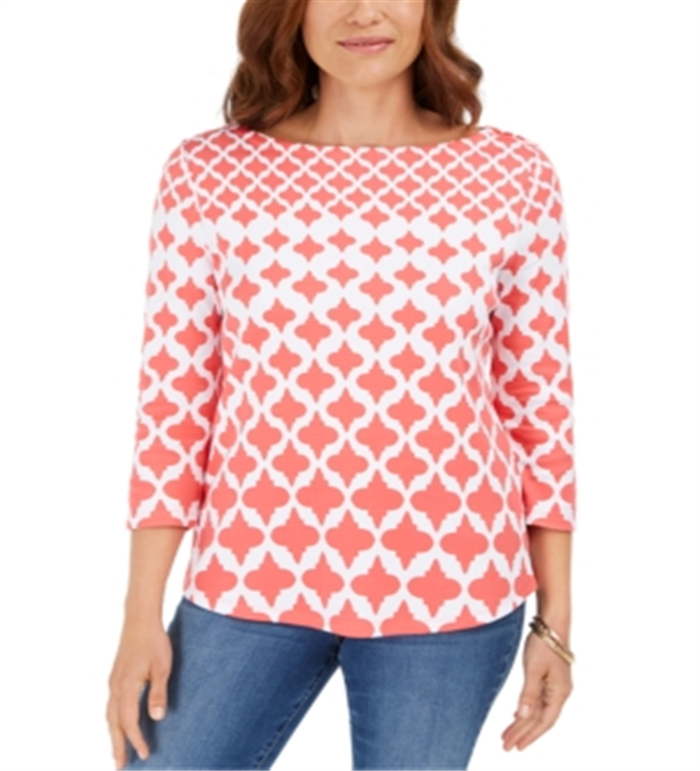 Camiseta feminina Charter Club de algodão estampada, tamanho pequeno, vermelha