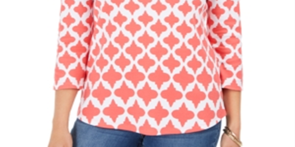 Camiseta feminina Charter Club de algodão estampada, tamanho pequeno, vermelha