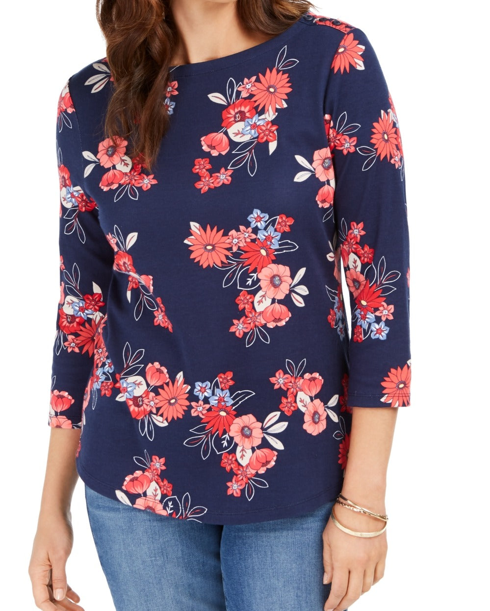 Camiseta feminina Charter Club de algodão Pima com estampa floral, azul, tamanho XX-G