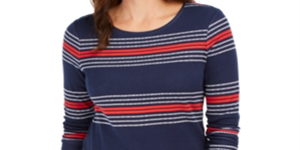 Camiseta feminina listrada de algodão Charter Club, azul, tamanho pequeno