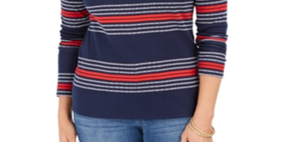 Camiseta feminina listrada de algodão Charter Club, azul, tamanho pequeno