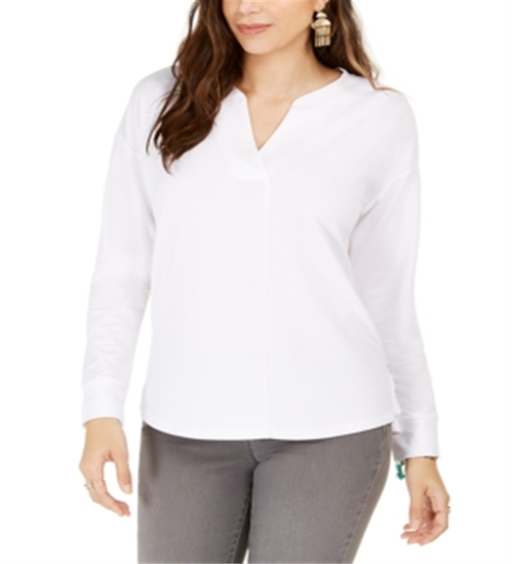 Blusa feminina com decote aberto e manga curta, tamanho pequeno, estilo &amp; co