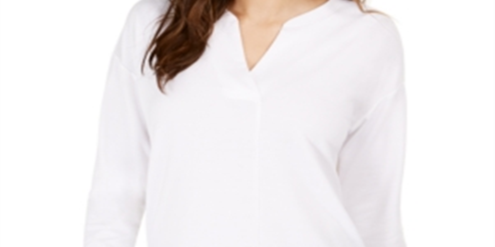 Blusa feminina com decote aberto e manga curta, tamanho pequeno, estilo &amp; co