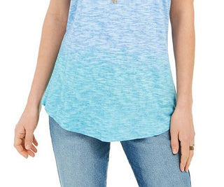 Camiseta feminina de algodão com degradê Style &amp; Co, azul, tamanho X-S