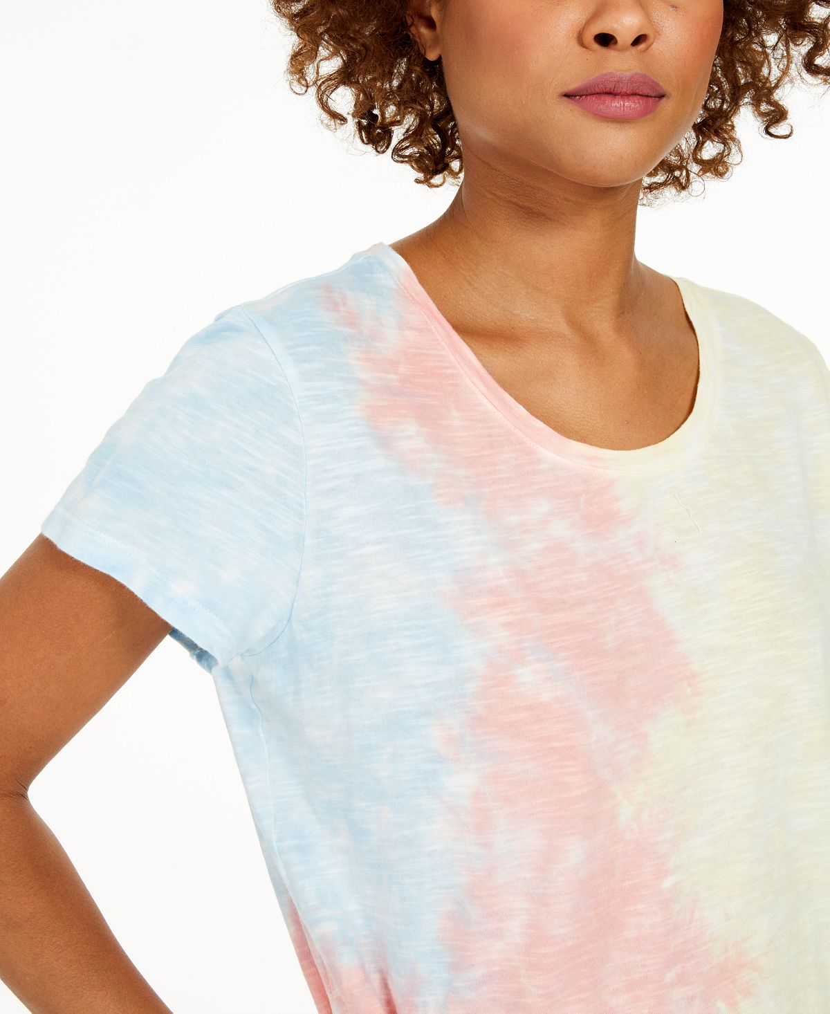 Camiseta feminina com decote redondo e estampa tie-dye estilo &amp; co, amarela, tamanho grande