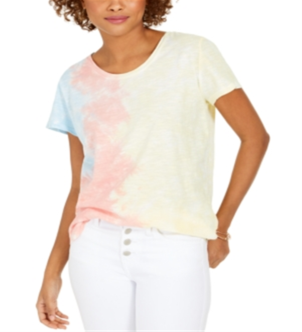 Camiseta feminina com decote redondo e estampa tie-dye estilo &amp; co, amarela, tamanho grande