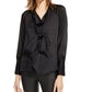 Blusa de cetim com decote em V INC International Concepts, preto profundo, tamanho GG