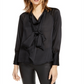 Blusa de cetim com decote em V INC International Concepts, preto profundo, tamanho GG