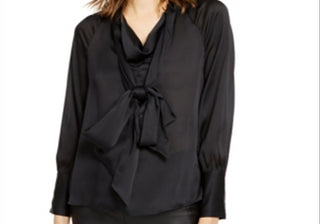 Blusa de cetim com decote em V INC International Concepts, preto profundo, tamanho GG