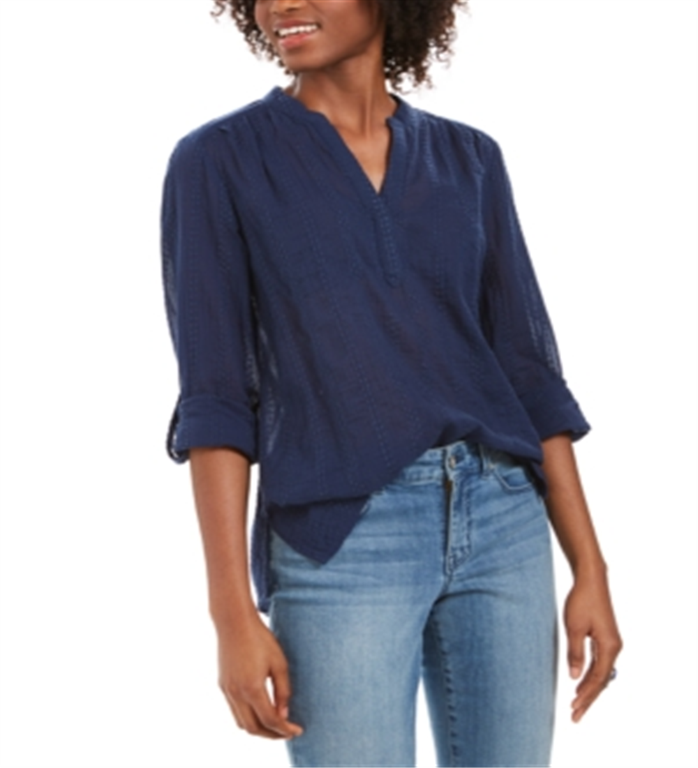 Blusa texturizada com decote em V feminina Style &amp; Co, azul, tamanho pequeno