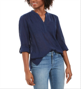Blusa texturizada com decote em V feminina Style &amp; Co, azul, tamanho pequeno