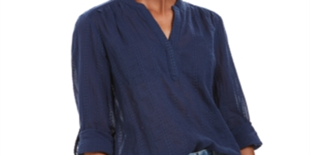 Blusa texturizada com decote em V feminina Style &amp; Co, azul, tamanho pequeno