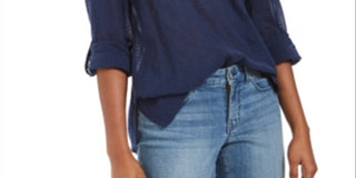 Blusa texturizada com decote em V feminina Style &amp; Co, azul, tamanho pequeno