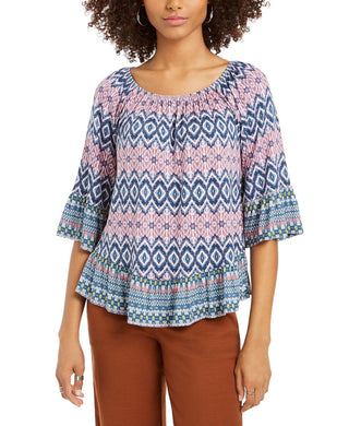 Blusa feminina estampada azul ombro a ombro Style &amp; Co